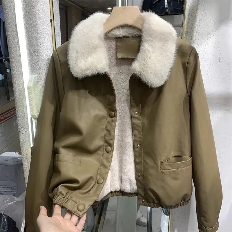 Fleece Lined Coat Women Thickened Jacket 2024 Spring and Autumn New Fashion Slimming Small Fur Collar