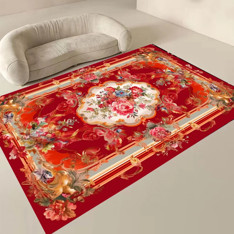 European Floral Carpets for Living Room Luxury Decoration 2x4m Big Size Area Rugs Home Bedroom Carpet Elastic Flannel Floor Mats 4