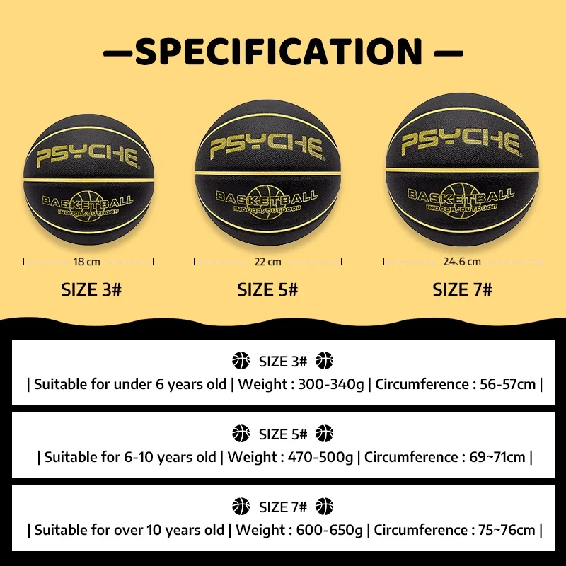 Original Psyche Rubber Basketball Ball Size 3 Size 5 7 Kids Youth (With Free Pin、 Net、Pump)