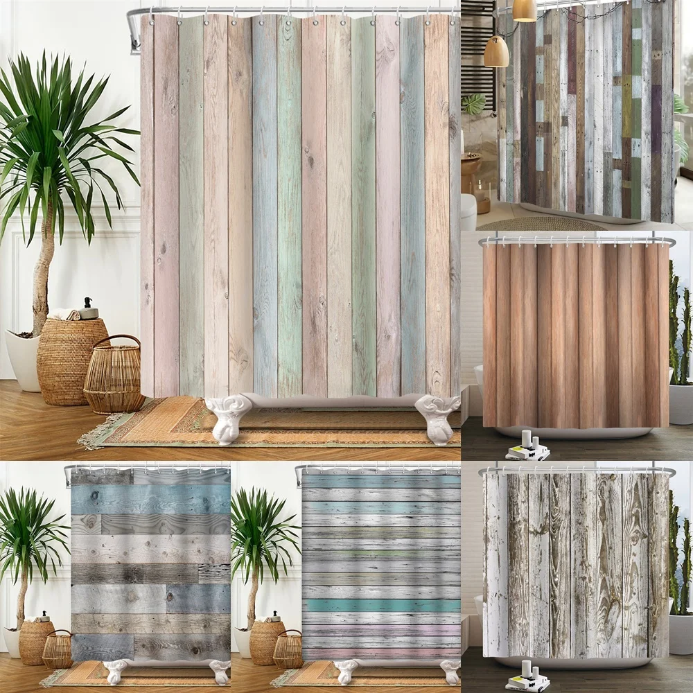 

Rustic Wooden Board Shower Curtain Western Old Barn Door Vintage Country Farmhouse Plank Dark Brown Bathroom Decor Curtains Home