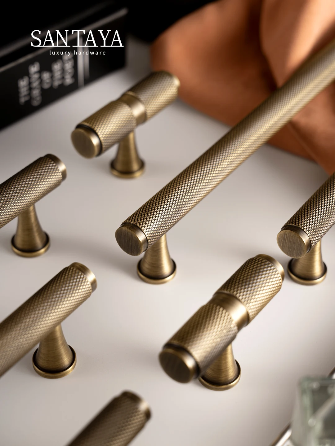Solid Antique Brass Diamond-cut Cross Knurl Pattern Bronze Cabinet Handles Wardrobe Pull T-bar Knobs Pitch 320mm Long Available 1