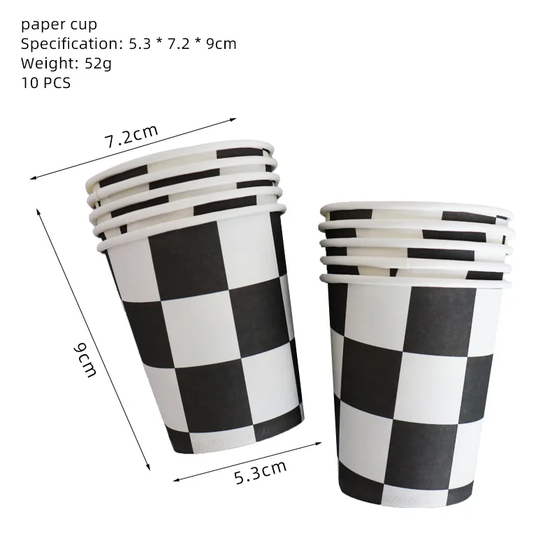 Race Party Theme Party Supplies Black And White Plaid Birthday Disposable Paper Cups Paper Plates Decorations