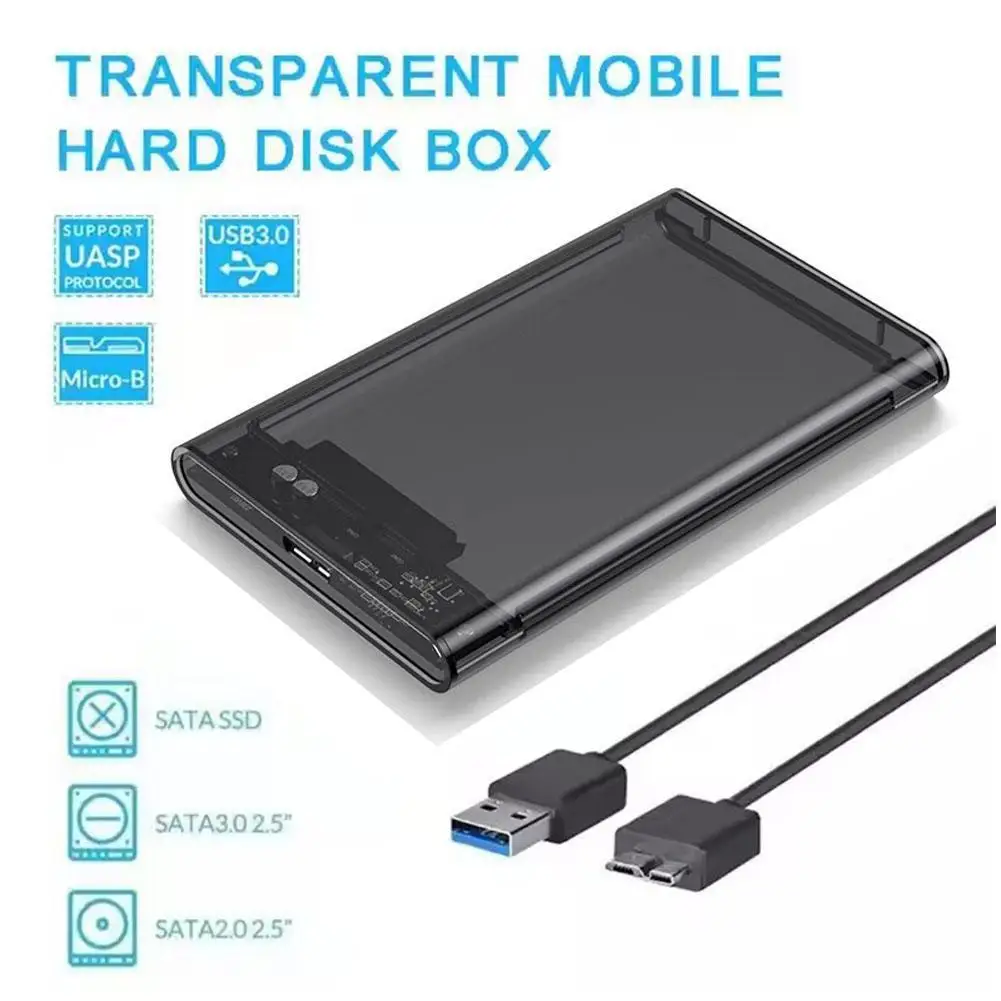 USB 3.0 Transparent Mobile Hard Disk Box 2.5 Inch SATA Serial Port SSD External Hard Drive Enclosure Disk Boxs