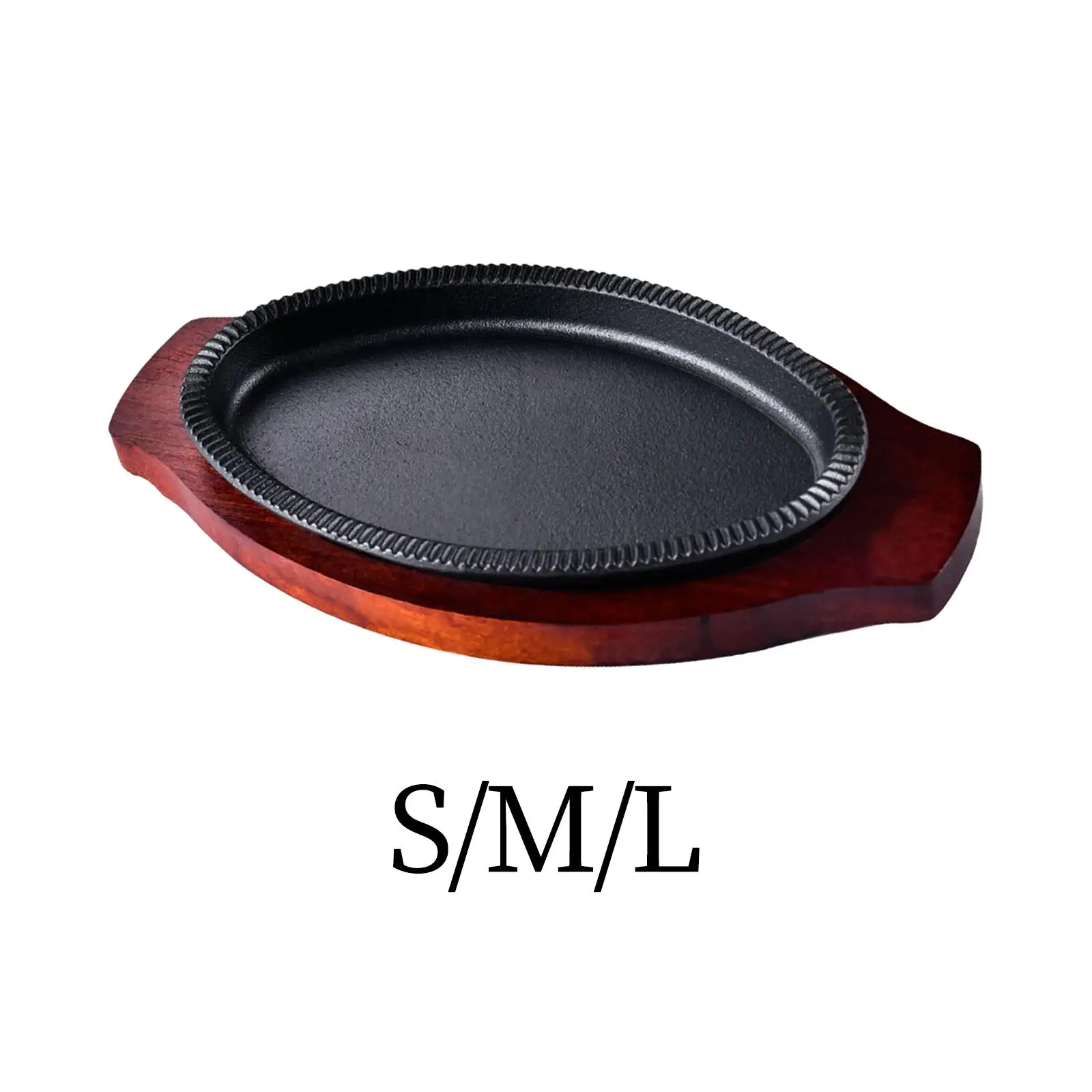 Cast Iron Steak Plate Nonstick with Wooden Base Fajita Pan Sizzle Griddle Steak Pan for Stovetops Home Restaurant Cooking