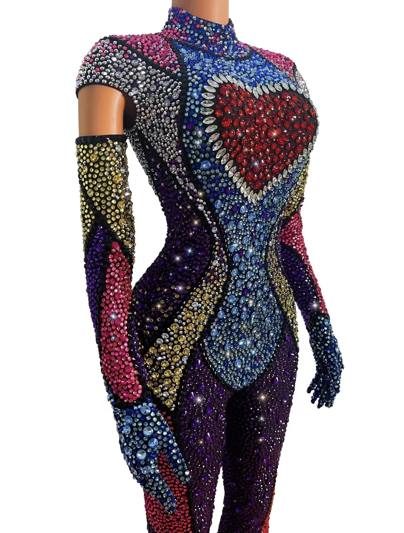Rhinestones Jumpsuit Rompers Costume for Celebrate Evening Birthday Performance Dance Dress Women Jumpsuit Rhinestones Dress Women Costume Set Women Dance Costume Stage Performance Costume Sexy Evening Dress