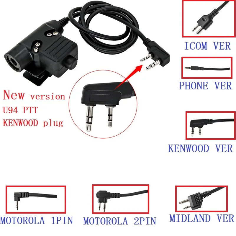 Tactical U94 Ptt Kenwood/Midland Plug Adapter Per Peltor Comtac/Sordintactical Headset Caccia E Tiro Baofeng Uv-5R Vu82Radio