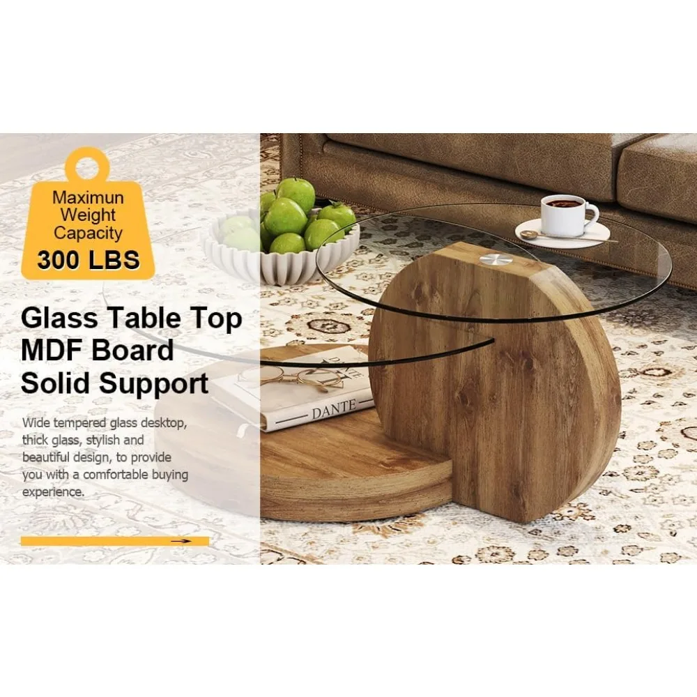 Glass Coffee Table for Living Room,3-Tier Modern Coffee Table for Small Space, Round Coffee Table Clear End for Home 5