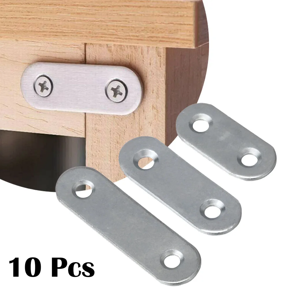 10Pcs Corner Brackets Stainless Steel Straight Repair Flat Straight Fixing Brackets One-Character Corner Code stainless steel angle bracket angle connector angle bracket