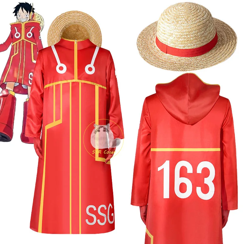 

Anime Monkey D Luffy Cosplay Costume Egghead Island Costume Luffy 163 Robe Cloak Jacket Coat Hat Outfit Halloween Costume Men