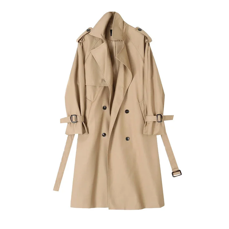 

2024 New Women Mid-length Khaki Trench Coat With Belt Spring Autumn Lapel Long Sleeve Double-breasted Female Casual Windbreaker