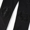Men Leather Patch Biker Jeans for Motorcycle Streetwear Holes Ripped Patchwork Stretch Denim Pants Black Skinny Tapered Trousers 5