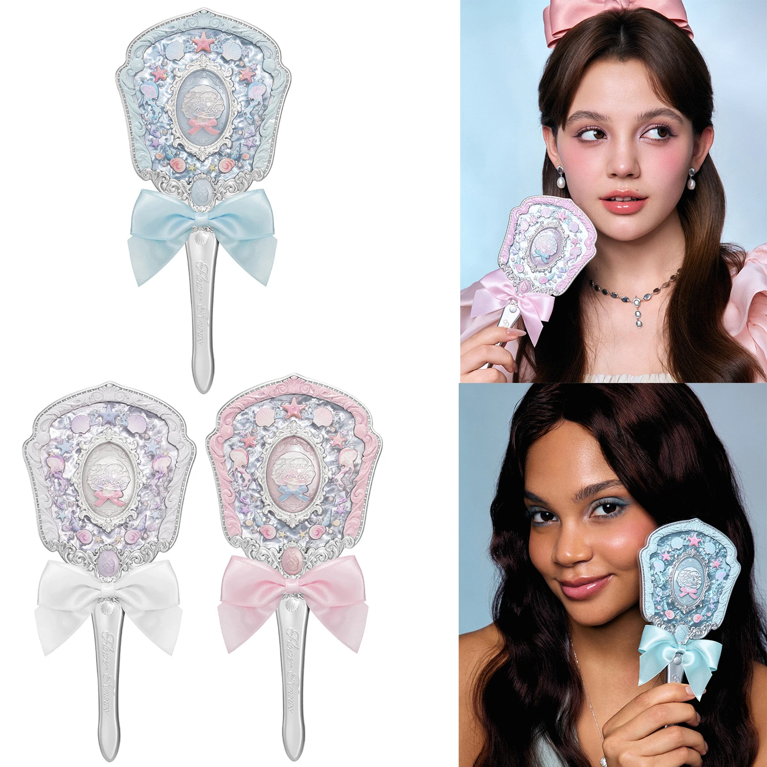 Flower Knows 2025 Shell Jewel Hand Mirror Luxury Pearl