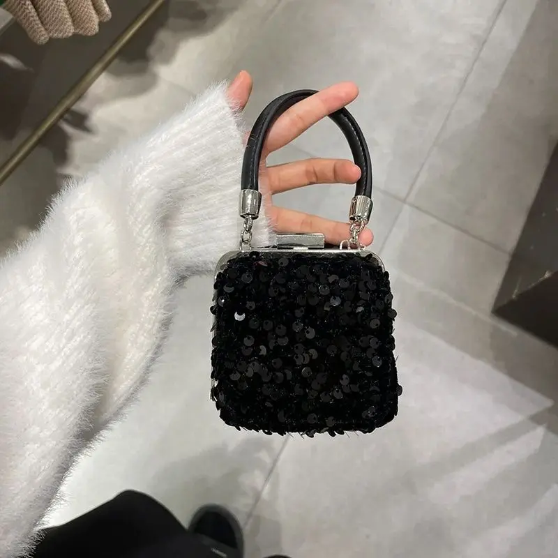 JIAERDI Beading Black Mini Bag Y2k Women Vintage Handle Chic Messenger Hand Bag Wallet Female Retro Square Bag Purse Aesthetic