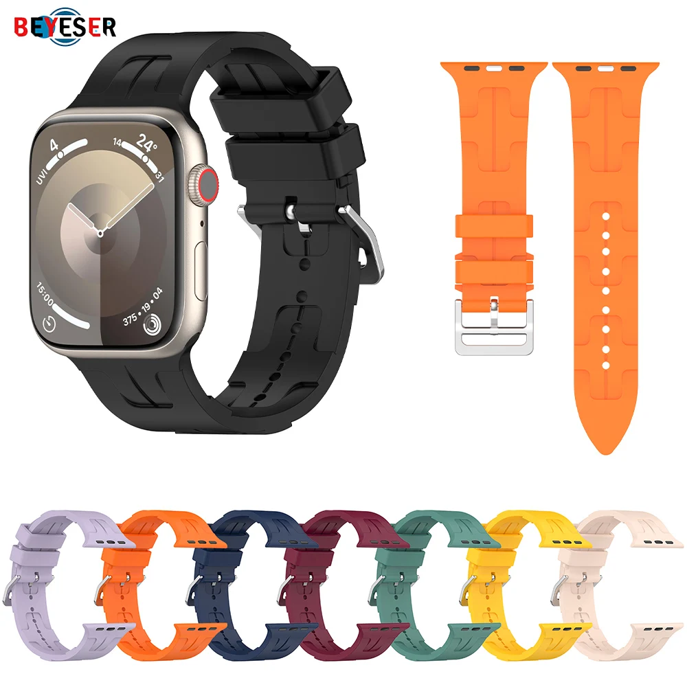 

Ремешок силиконовый для Apple Watch 9/8/7/6/5/4/3/2/1, сменный спортивный браслет для смарт-часов, аксессуары для 38/40/41/42/44/45/49 мм