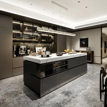 ออกแบบเฟอร์นิเจอร์ครัวครบวงจร  ครัวทันสมัย ปรับแต่งได้ ตู้ปิดแบบนุ่มนวล อลูมิเนียม สแตนเลส กันน้ำ 1