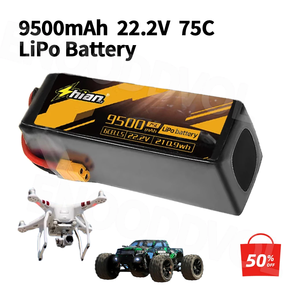 Batterie Lipo 22.2V 9500mAh 6S 75C pour Drone RC