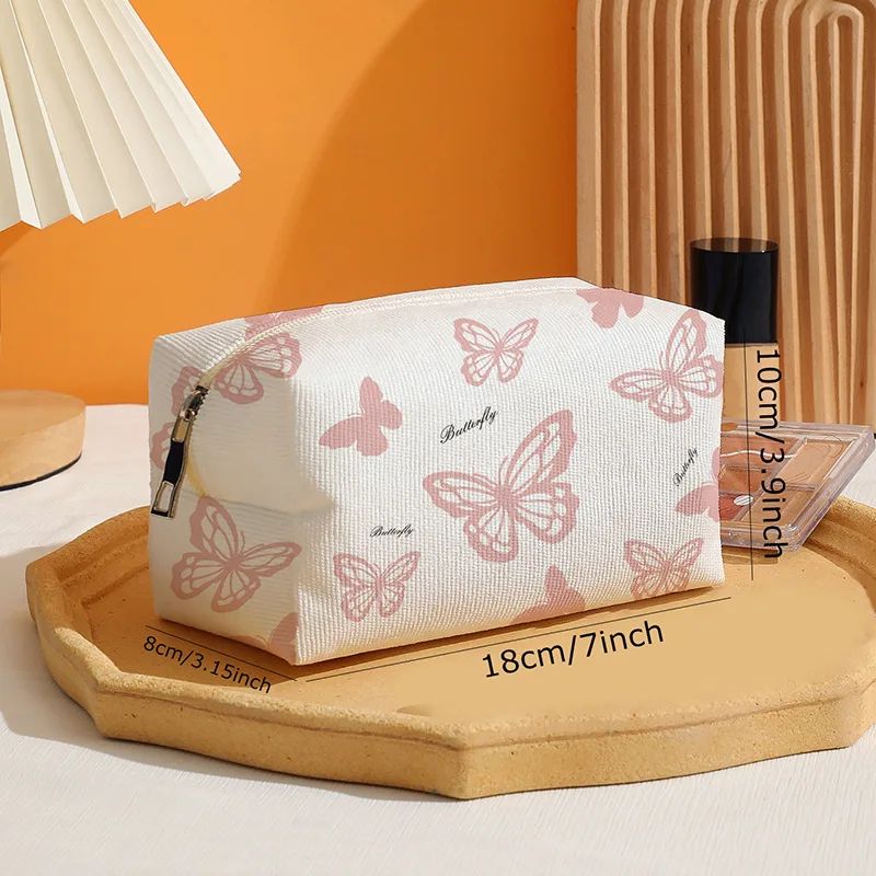 Corduroy Makeup Bag Fashion Printed Large Capacity Cosmetic Bags Travel Toiletry Organizer Bag for Women Makeup Brush Storage