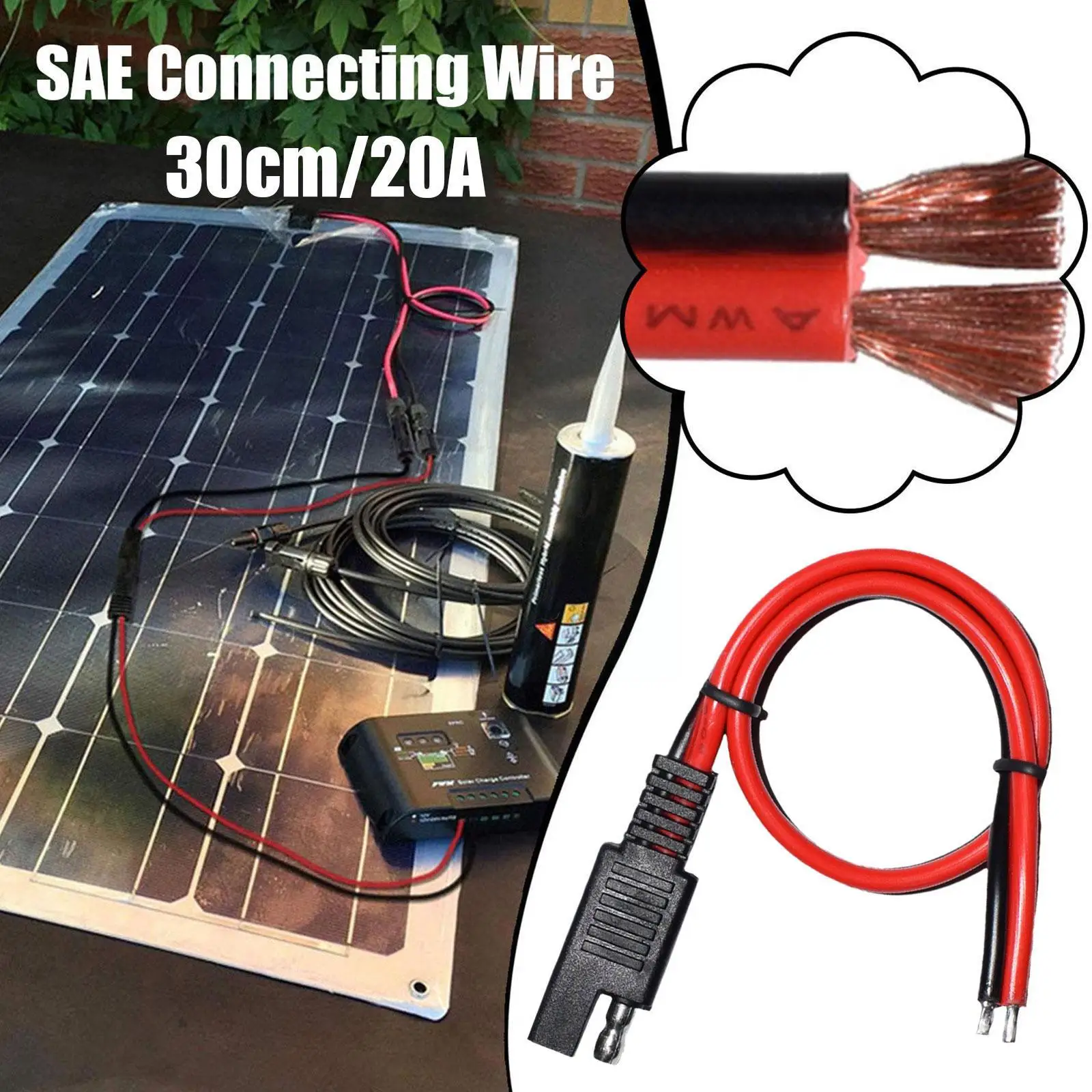 

30cm 20a Sae Connecting Wire Quick Disconnect Cable Sae Power Wire With Waterproof Cover For Solar Panel M0p8