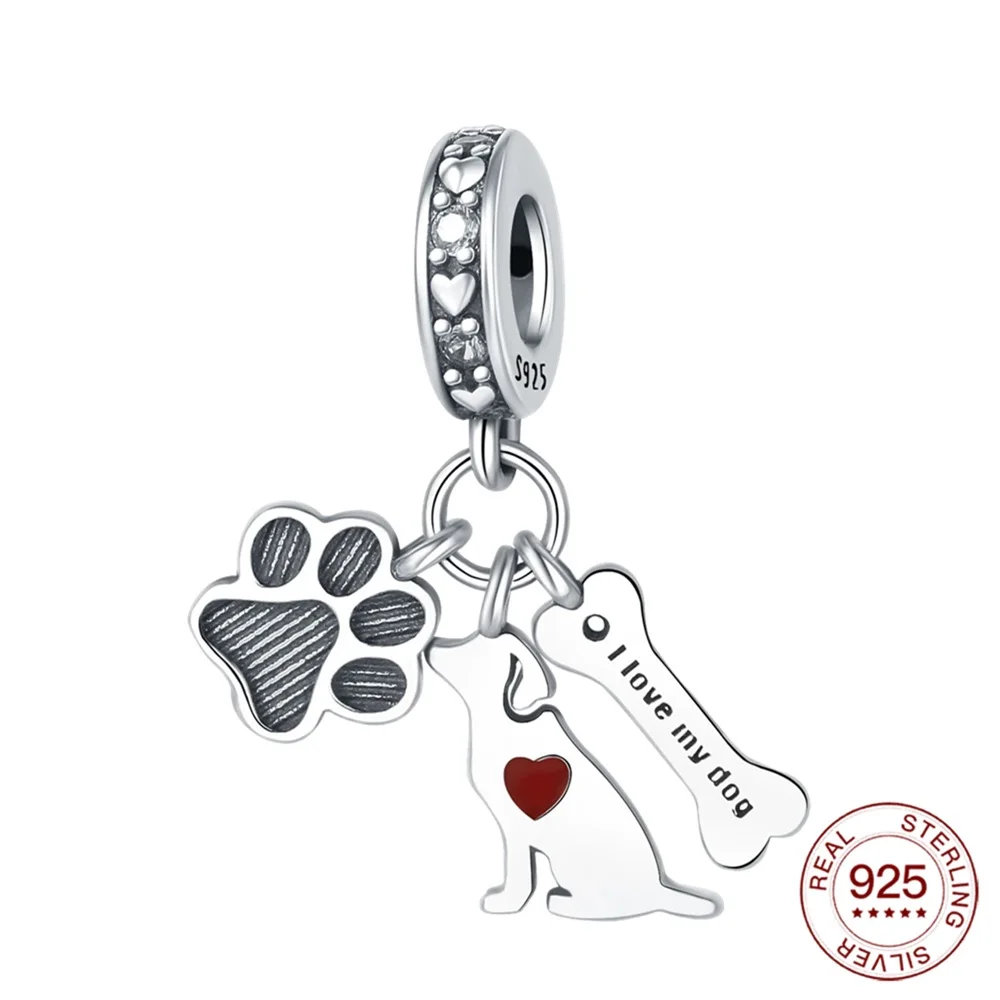 

925 Оригинальный серебряный отпечаток лап, очаровательное колье с тремя свисающими косточками для фото, подарок на Рождество, день рождения, для друзей, подходит для ожерелья