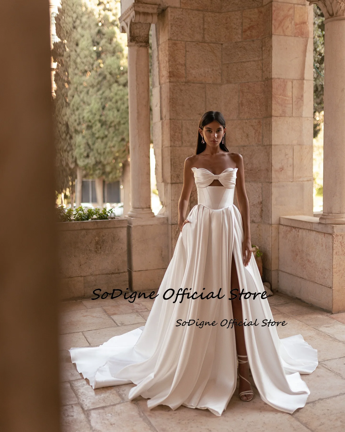 SoDigne A-line Simple Satin Wedding Dresses Sweetheart Sleeveless Bridal Dress Split Wedding Gown Robe De Mairee Customized 14 S0d0cac99ac024913a4c808c05b2537e6d