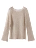 Fashion Sequin Knitted Hollow Out Pullover For Women See Through Elegant O-neck Loose Long Sleeve Sweater Spring Female Chic Top 4