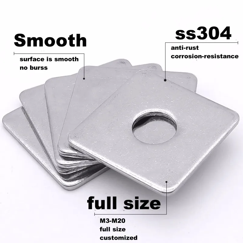 Description Picture 4 of itemSLGP 2-50pcs M3-M16 Stainless Steel 304 A2 Square Washers Flat Gasket Pad Plate Curtain Wall with Pad DIN436 Large size