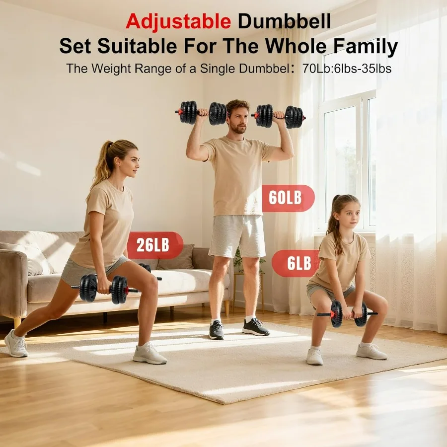 Adjustable Dumbbell Set,70LB(35LB Pair) Free Weight Set with Connector, 4 in1 Dumbbells Set Used as Barbell, Kettlebells, Push u