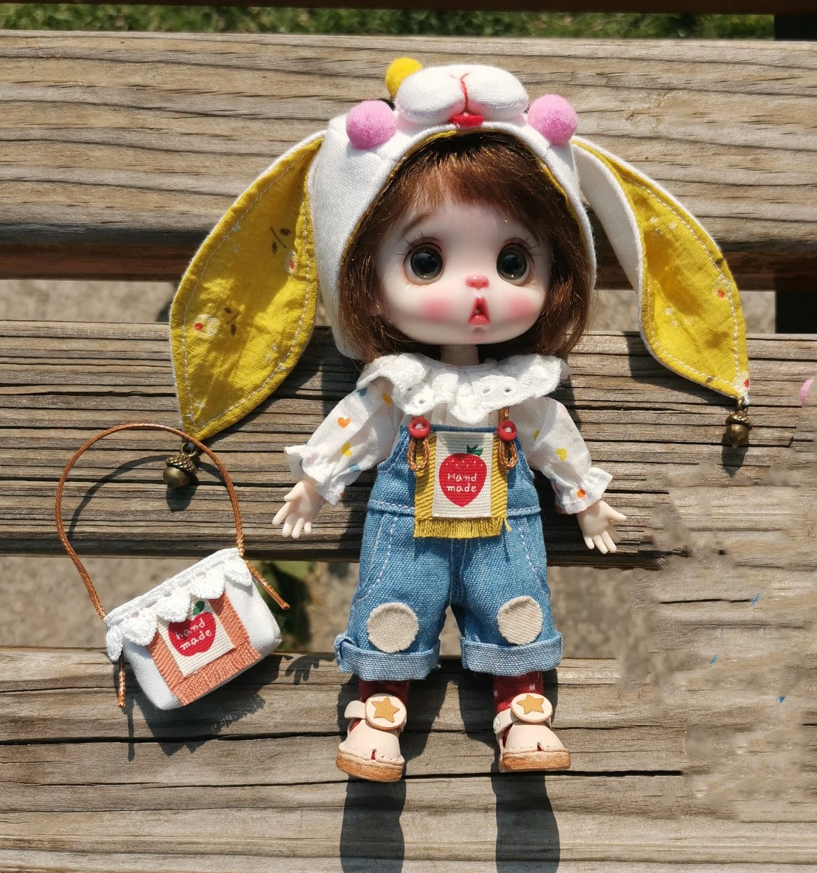 Ob11 Bjd doll clothes Denim strap suit 6