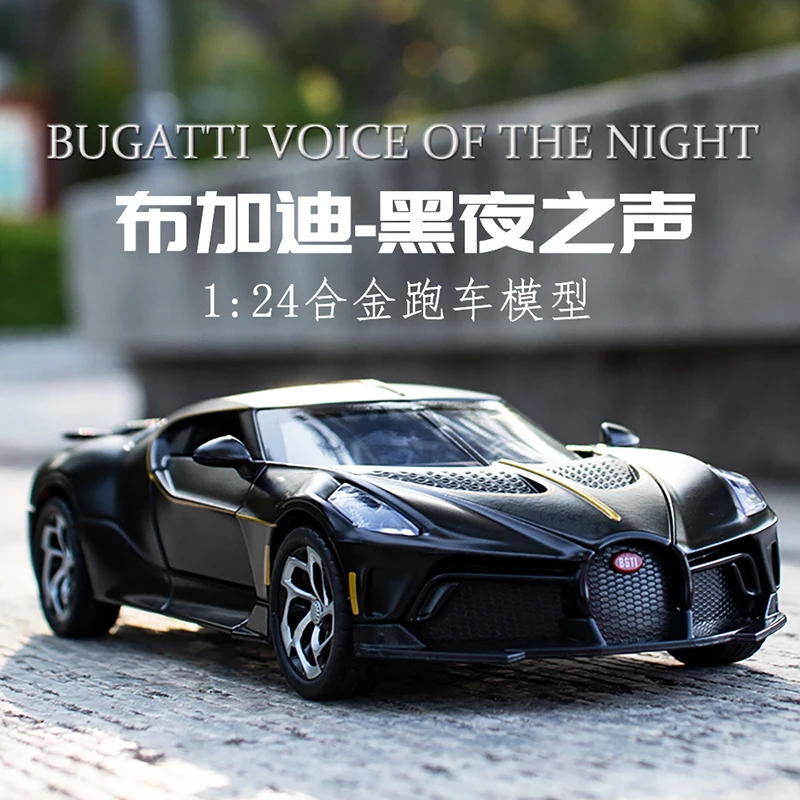 1/24 Scale Bugatti Voice Of The Night Alloy Diecast Sports Car Model Sound Light Pull Back Toys Cars For Birthday Gift 1 32 scale hondas civic type r jdm sports car metal model light and sound wrc diecast vehicle pull back alloy toys collection