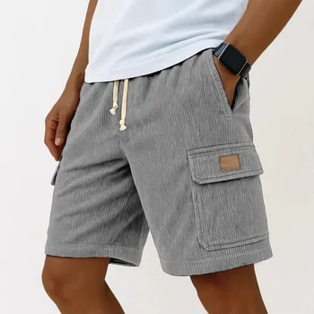Vintage Cargo Shorts Men's Summer Trendy Retro Corduroy Short Pants Men's Casual Solid Color Shorts Sports Breathable Sweatpants 1