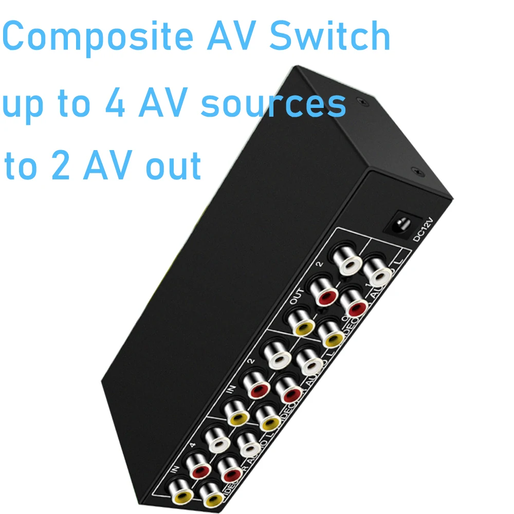 Composite AV RCA Switch splitter 4 in 2 out Analog Video C-VBS RCA AV Splitter Switch 4X2 with remote for DVD Wii PS2 TV