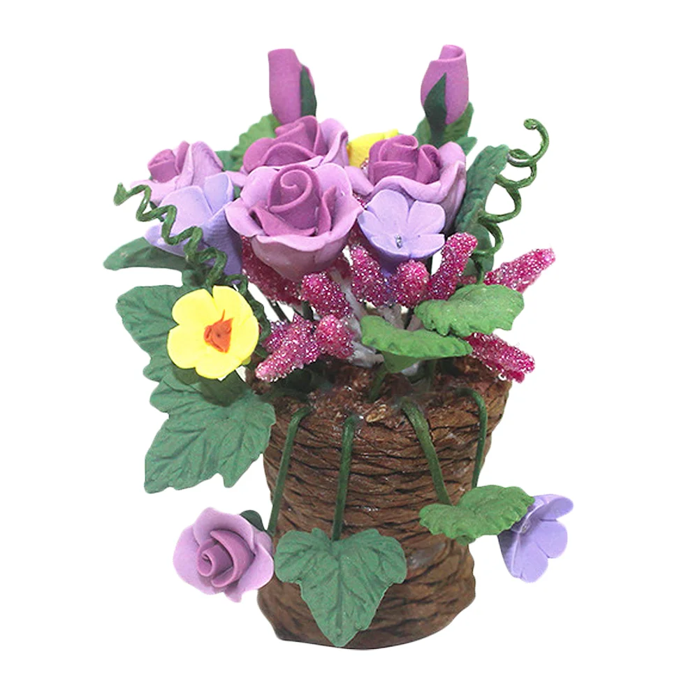 Plant Miniature Flower Basket Desktop Ornaments Model House Small Toy Fake Flowers Plant