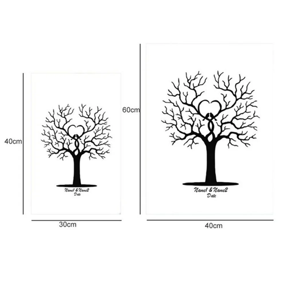 Fingerprint Tree Sign Canvas Wedding Party Guest Book Keepsake Wall Decor Waterproof Signature Board Fingerprint Painting