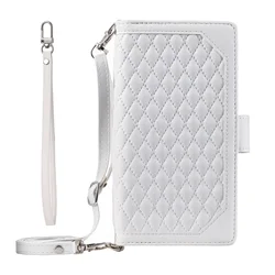 Leather Crossbody Flip Zipper Wallet Phone Case with Lanyard Cover for RM Note14ProPlus 5G (White)
