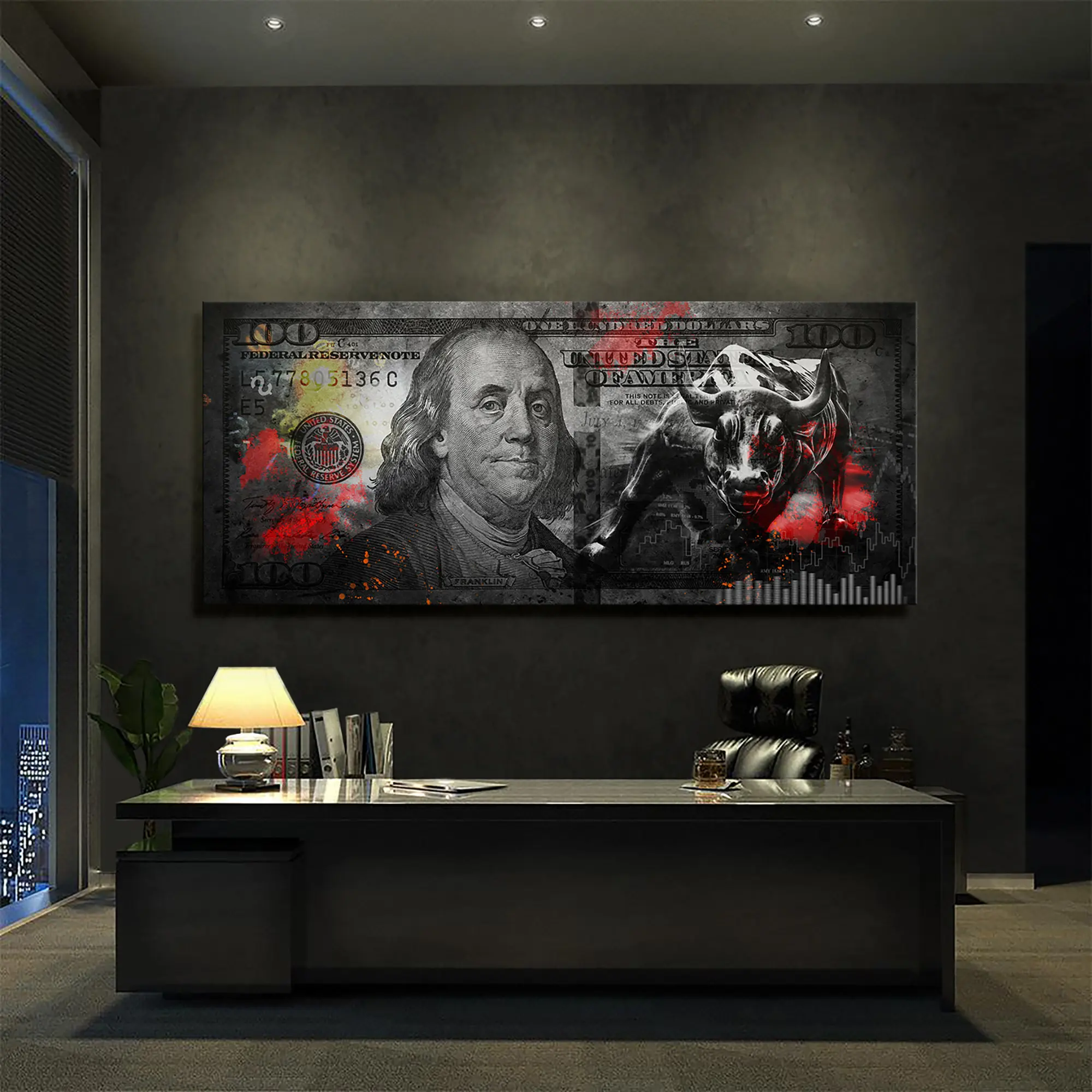 Milwauy100 Banconota Da Un Dollaro Con Benjamin Franklin Modern Bull Market Wall Art Canvas Poster Di Alta Qualità Stampa Home Office Wall Deco