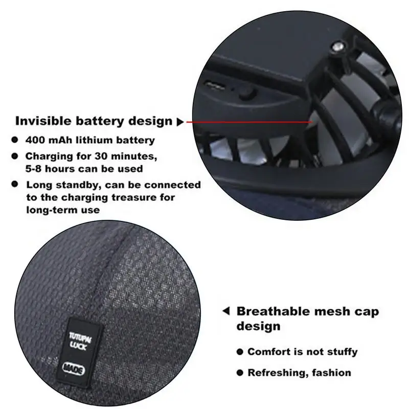 Summer USBs Charging With Fan Hat For Men And Women Breathable Mesh Sun Protection Outdoor Sunshade Duck Tongue Hat