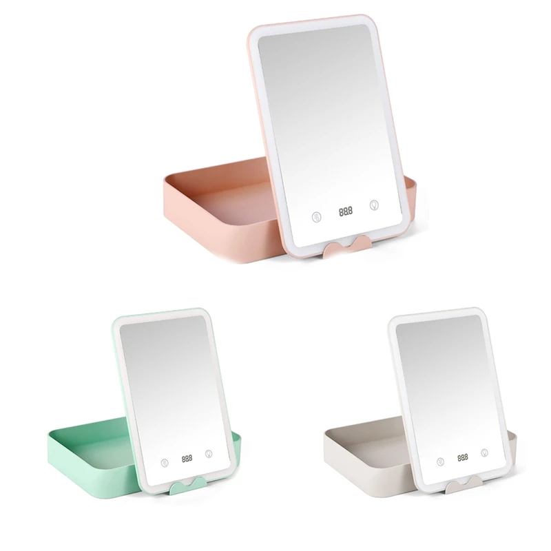 

Makeup Storage Box Flat Storage Vanity Mirror Storage Box Smart LED Fill Light With Countdown Makeup Mirror