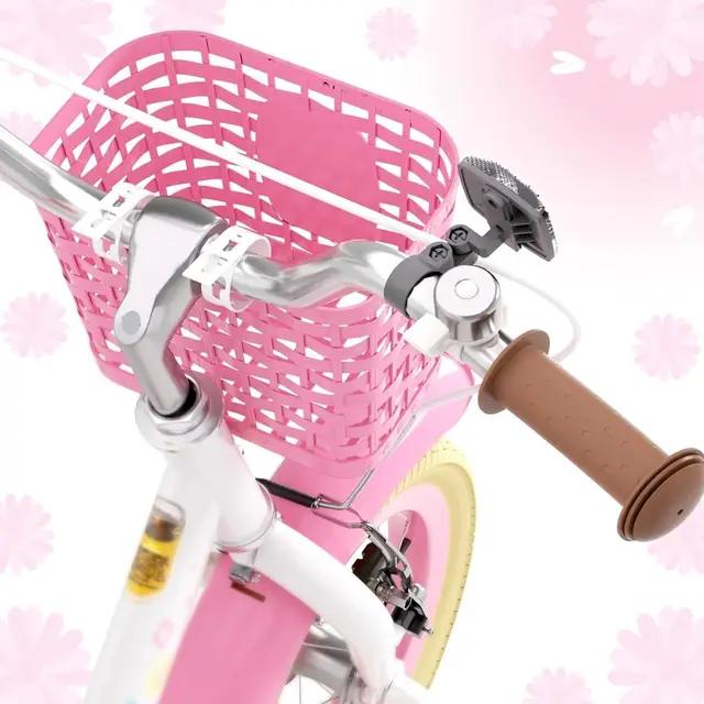 Girls' 12-16 Inch Bike with Training Wheels, Doll Seat, Basket, and Adjustable Seat for Ages 2-9