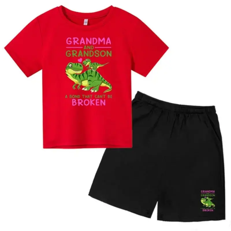 thumbnail image 1 of 2024 Nuevo traje de camiseta con estampado de grafiti para niños, diseño de dinosaurio, camiseta estampada + pantalones cortos, 2 piezas, conjunto de moda para niños y niñas, 1 of 5