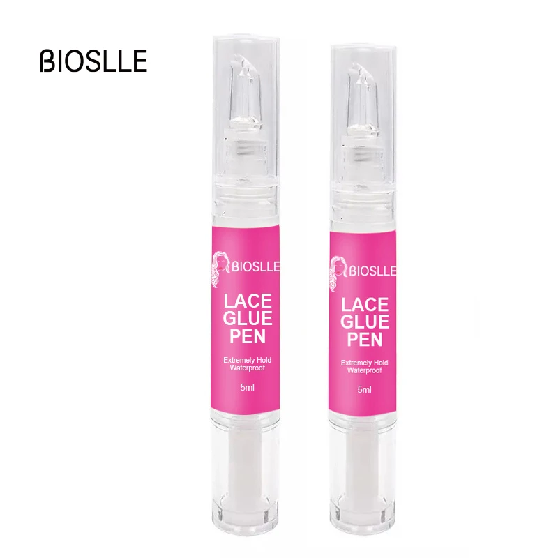 2PCS BIOSLLE  5ml Waterproof Extreme Hold Hair Bonding Adhesive Lace Wig Glue Pen 2pcs bioslle 60ml skin protector guard for hair adhesive bonding lace wig glue primer scalp shield