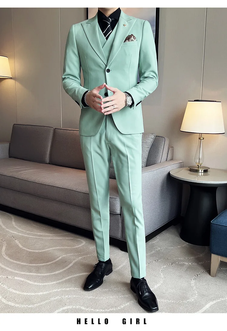 

M3012 Three-piece suit, slim fit, Korean style double-button solid color light business suit, wedding groomsmen and groom's dres