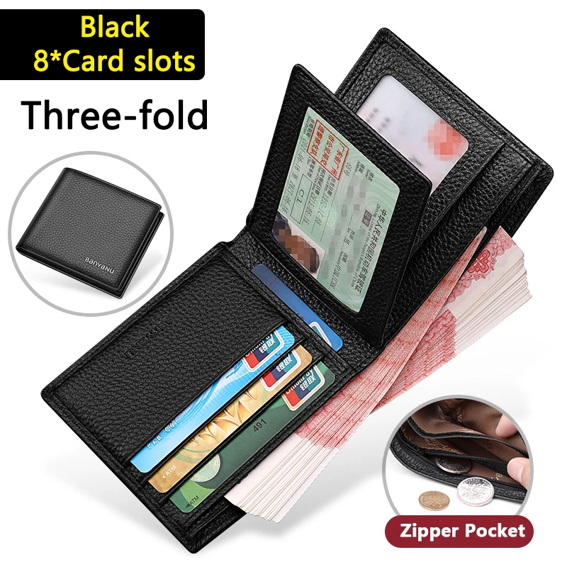 Elegant Bifold Leather Wallet for Men - Premium Cowhide Credit Card Holder & Birthday Gift