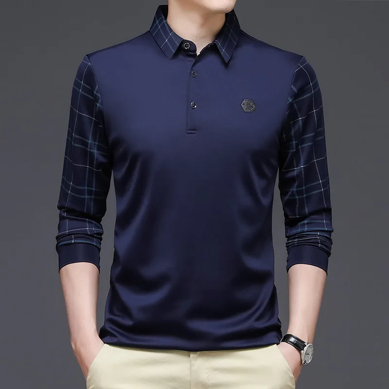 Ymwmhu New Fashion Solid Polo Shirt Men Korean Fashion Clothing Long Sleeve Casual Fit Slim Man Polo Shirt Button Collar Tops 3