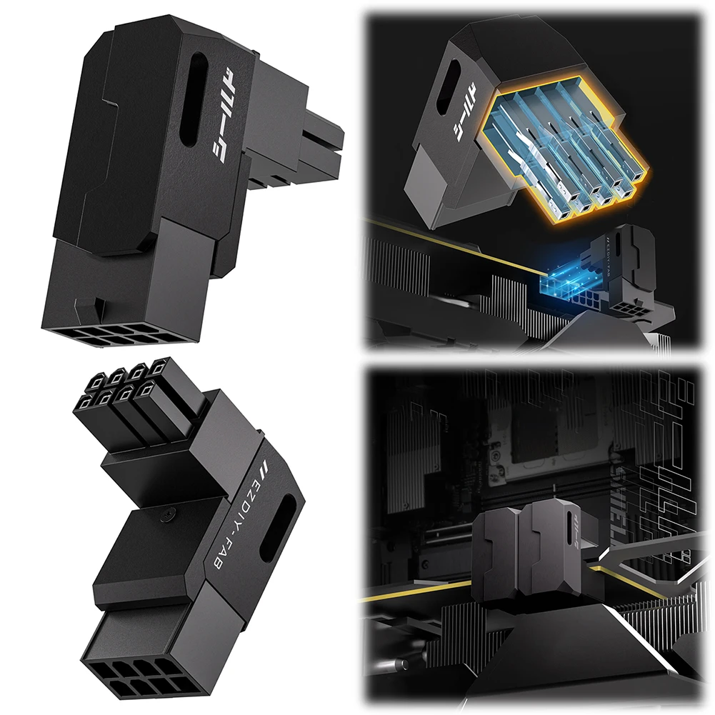 90 Degree Angled 8Pin PCIe GPU Power Adapter for Desktop Graphics Cards