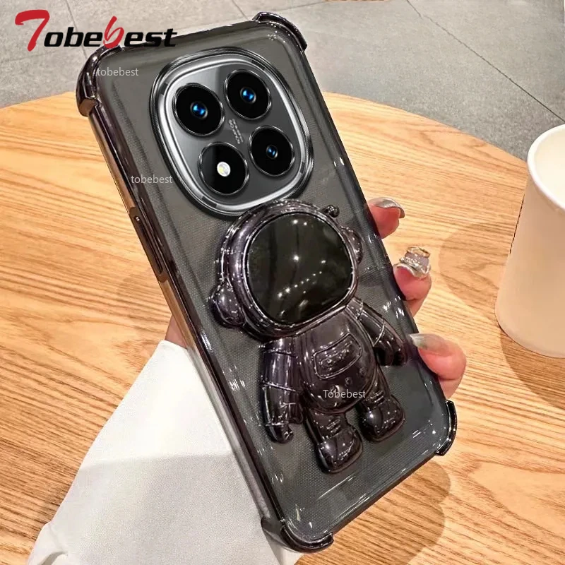 Clear Shockproof Transparent Plating Astronaut Bracket Phone Holder Cover