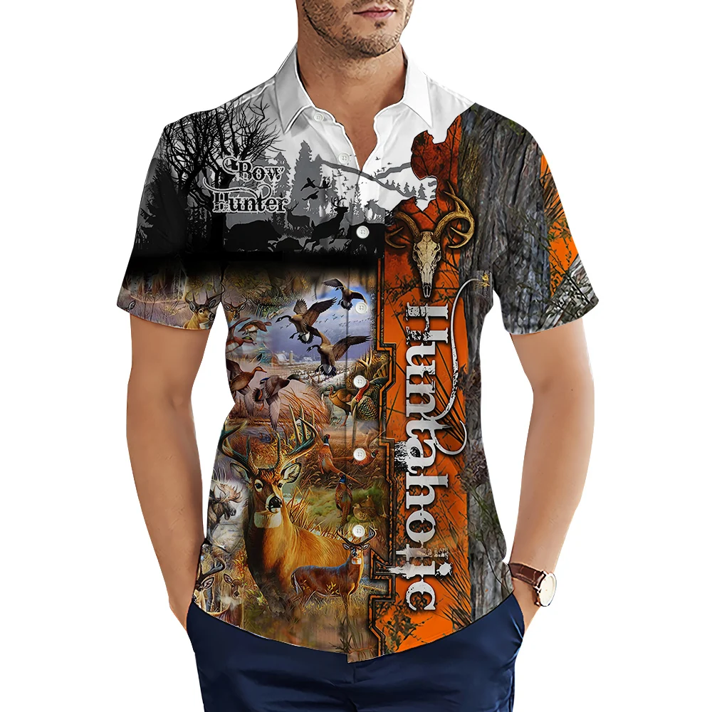 

CLOOCL Men Shirts 3D Pattern Hunting Deer Printed Blouse Summer Short Sleeve Lapel Male Hawaiian Shirts Fashion Cozy Tops