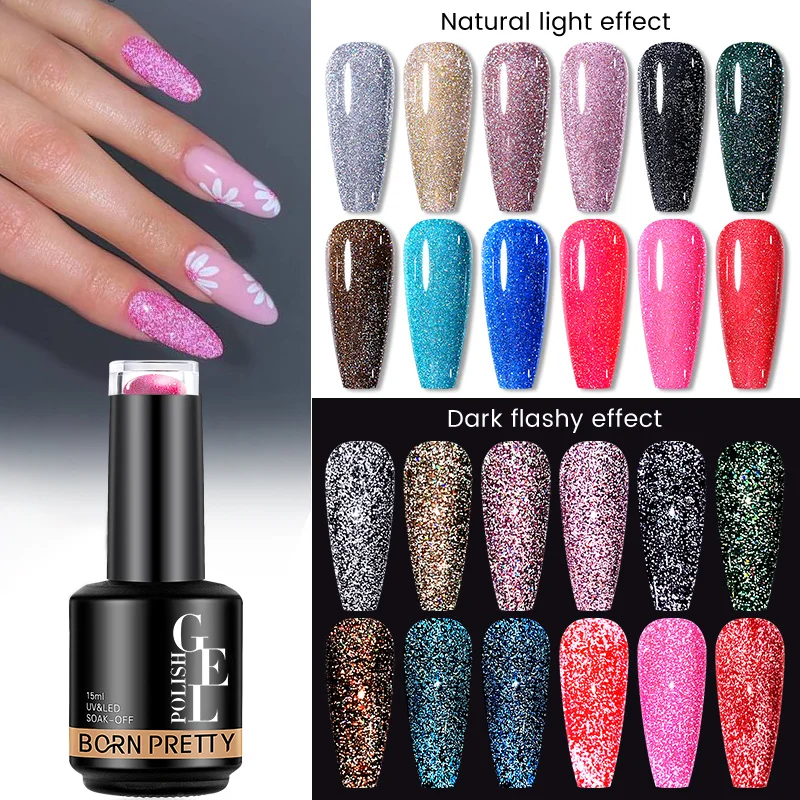 BORN PRETTY 15ml smalto per unghie Gel Glitter riflettente Glitter Soak Off smalto per unghie per Manicure Semi permanente Soak Off Gel