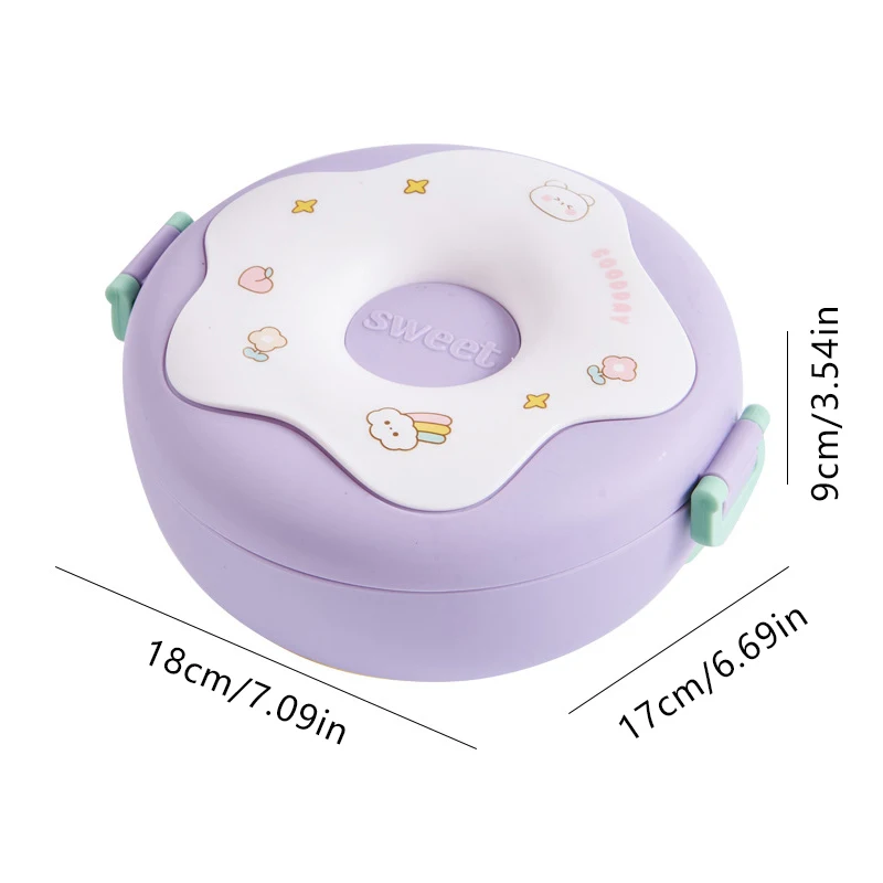 Lunch Box For Kid School Child Snack Box Donut Cartoon Leakproof Bento Box Lunch Bags With Fork Spoon 3 Compartment Microwavable - 6