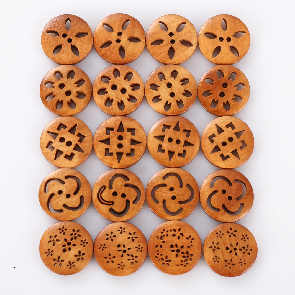 50Pcs/lot Hollow Wooden Buttons 20mm Light Brown Handmade Accessories DIY for Arts  Crafts 3