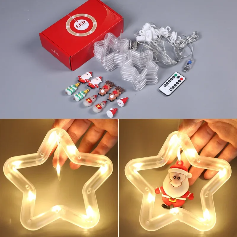 LED Christmas String Lights Room Garland Curtain Lamp USB Plug Star Santa Claus Decoration Lights for Bedroom Living Room Window